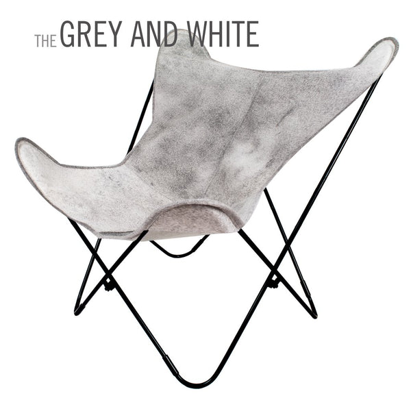 Grey and White Cowhide Butterfly Leather Chair