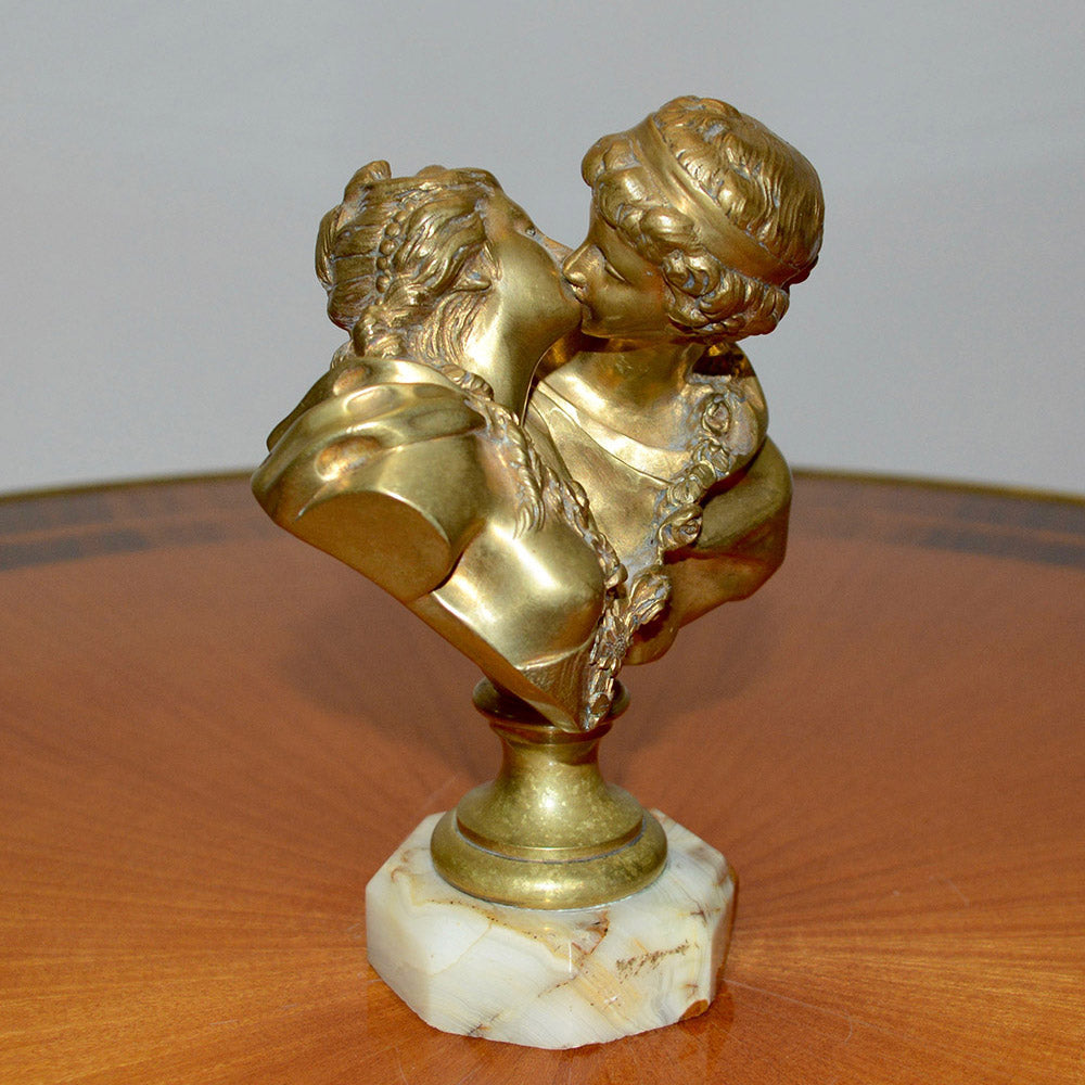 Gilt Bronze Sculpture by Jean Antoine Houdon - Le Baiser Donne ("The Kiss")