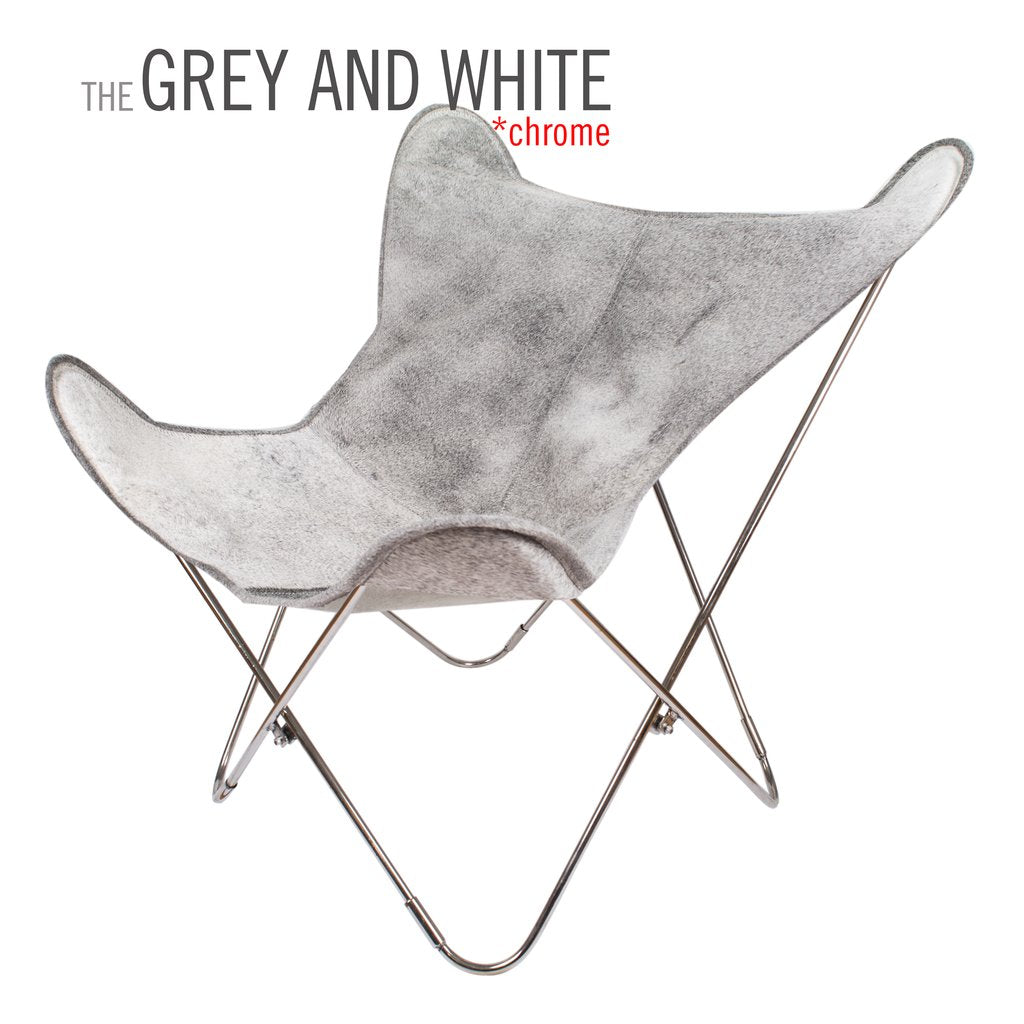Grey and White Cowhide Butterfly Leather Chair