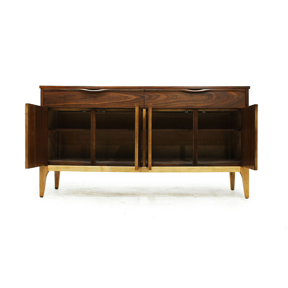 Mid Century Modern Walnut 4 Door 2 Drawer Credenza
