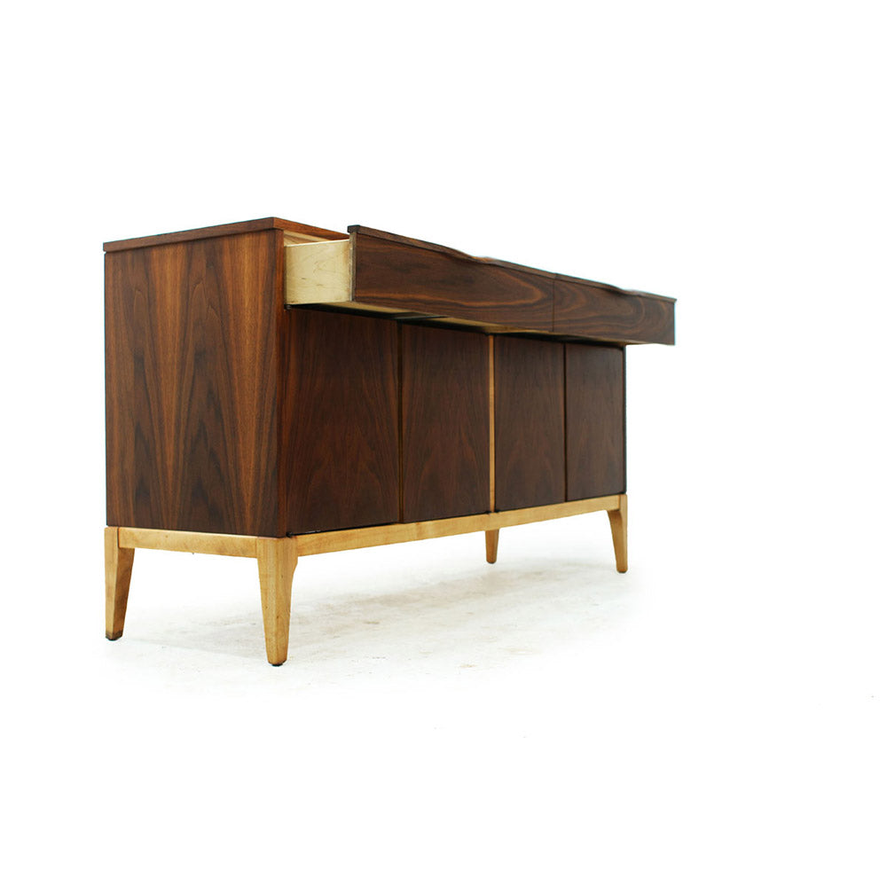 Mid Century Modern Walnut 4 Door 2 Drawer Credenza