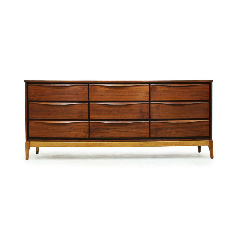 Mid Century Walnut 9 Drawer Dresser