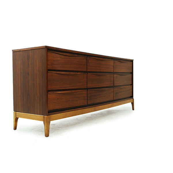 Mid Century Walnut 9 Drawer Dresser