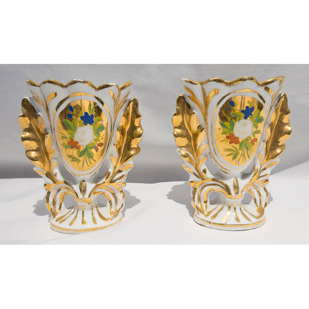 Pair of Vintage French Porcelain Gilt Vases